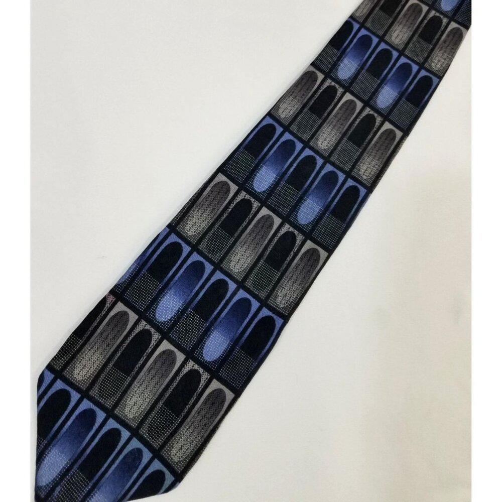 Mosaic Mens Necktie Handmade Silk Tie Blue Gray Geometric Cathedral Window